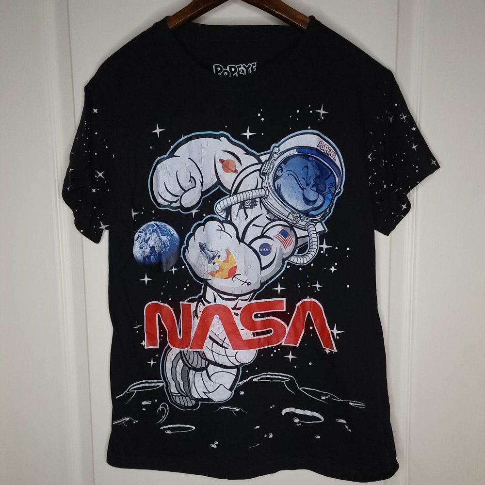 Vintage Popeye NASA Officially Licensed T-Shirt Unisex Medium, Black